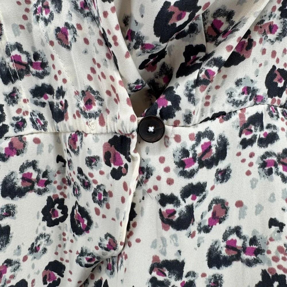 Free People Blouse Womens Small Cream Leopard Wrap Top Office